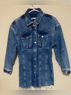 Zara Blue Longline Denim Button-Up Jacket Dress